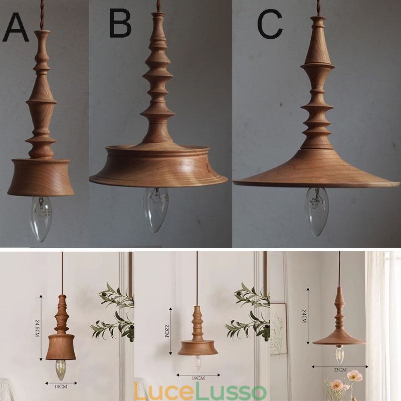 Lampada a sospensione in legno di gomma Ins Vintage Lampada a sospensione