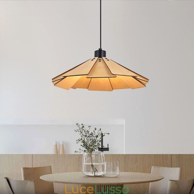 Lampada a sospensione creativa retrò in legno da soffitto