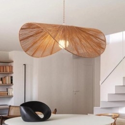 Lampada a sospensione retrò creativa Wabi Sabi cappello di paglia corda di canapa lampada da soffitto