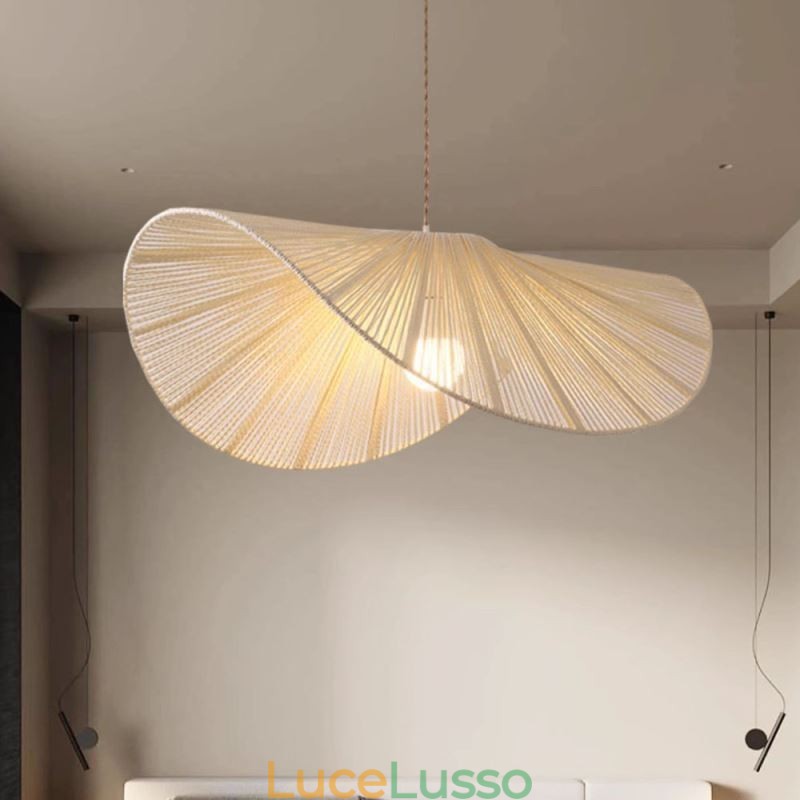 Lampada a sospensione retrò creativa Wabi Sabi cappello di paglia corda di canapa lampada da soffitto