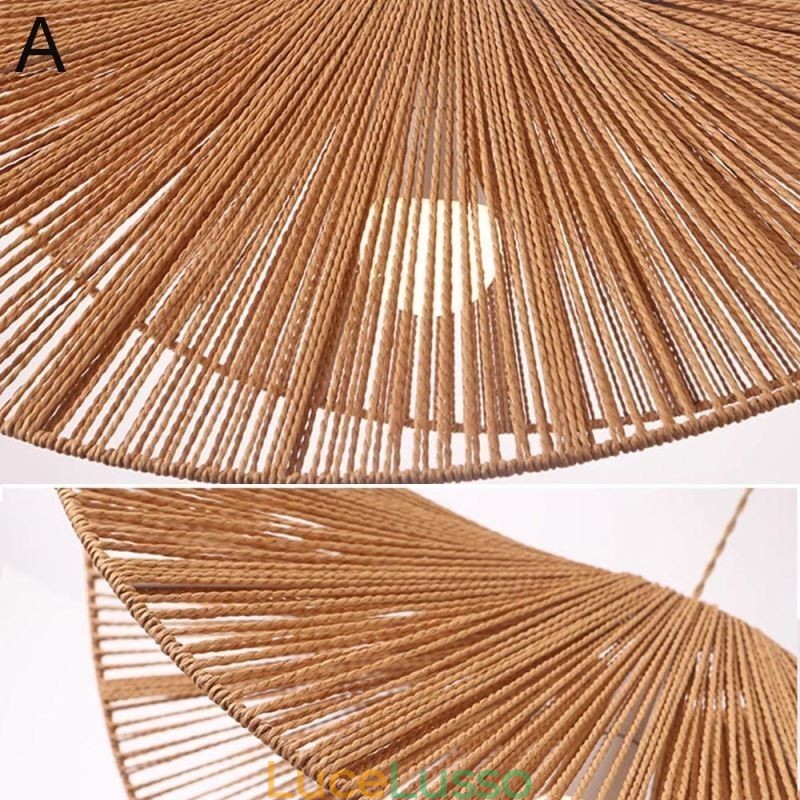 Lampada a sospensione retrò creativa Wabi Sabi cappello di paglia corda di canapa lampada da soffitto