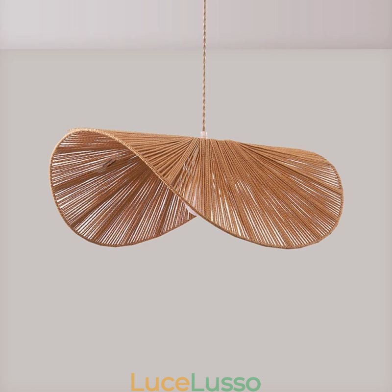 Lampada a sospensione retrò creativa Wabi Sabi cappello di paglia corda di canapa lampada da soffitto
