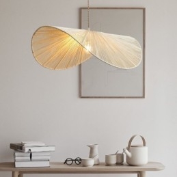 Lampada a sospensione retrò creativa Wabi Sabi cappello di paglia corda di canapa lampada da soffitto