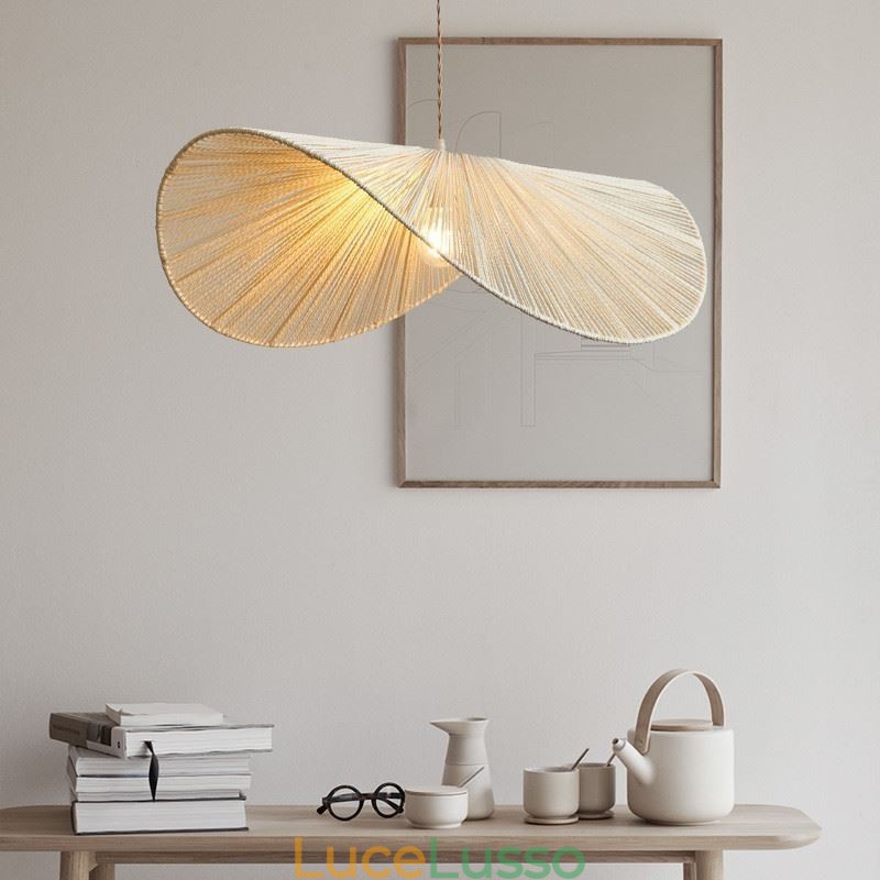 Lampada a sospensione retrò creativa Wabi Sabi cappello di paglia corda di canapa lampada da soffitto