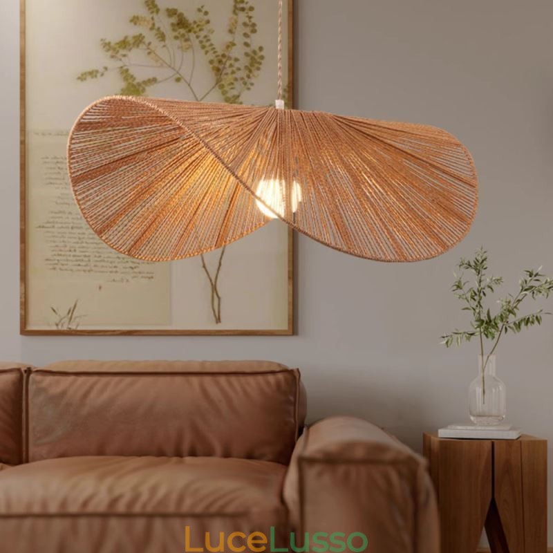Lampada a sospensione retrò creativa Wabi Sabi cappello di paglia corda di canapa lampada da soffitto