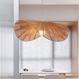 Lampada a sospensione retrò creativa Wabi Sabi cappello di paglia corda di canapa lampada da soffitto