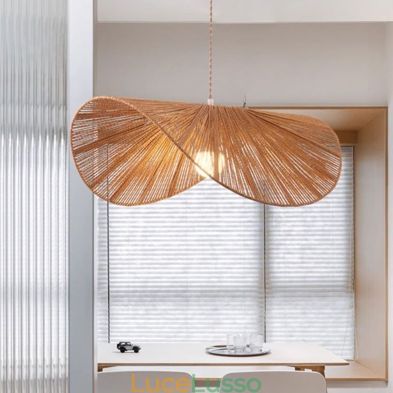 Lampada a sospensione retrò creativa Wabi Sabi cappello di paglia corda di canapa lampada da soffitto