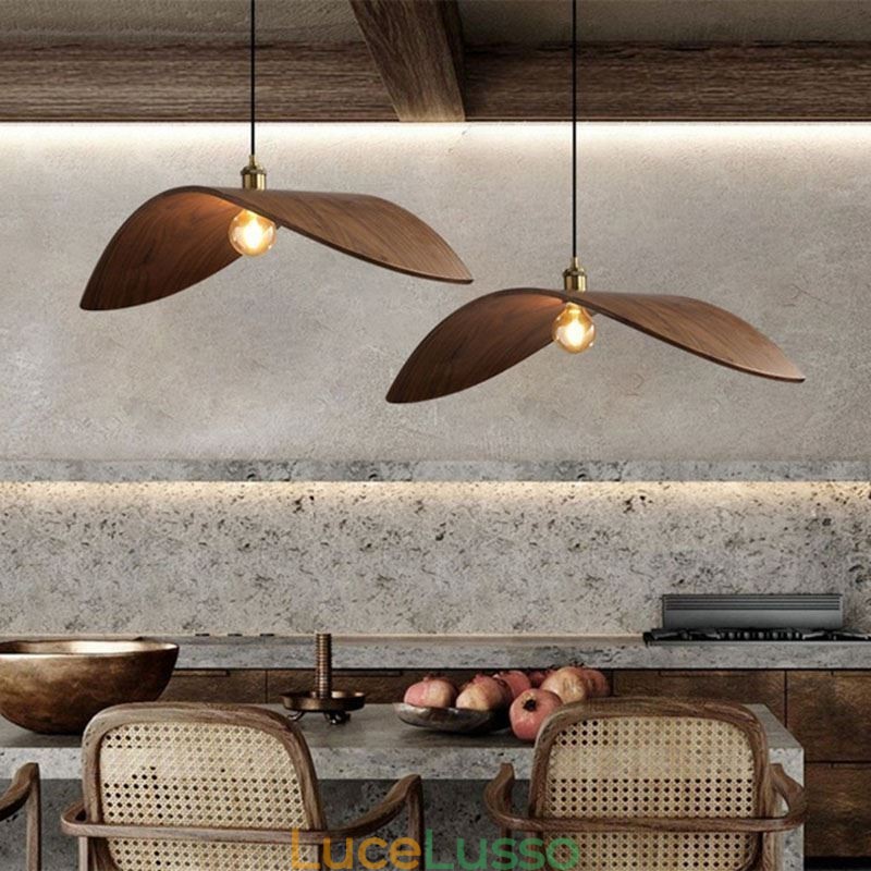 Lampada a sospensione in legno massello, lampada da soffitto retrò creativa