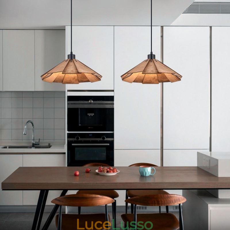 Lampada a sospensione retrò Lampada da soffitto creativa in legno