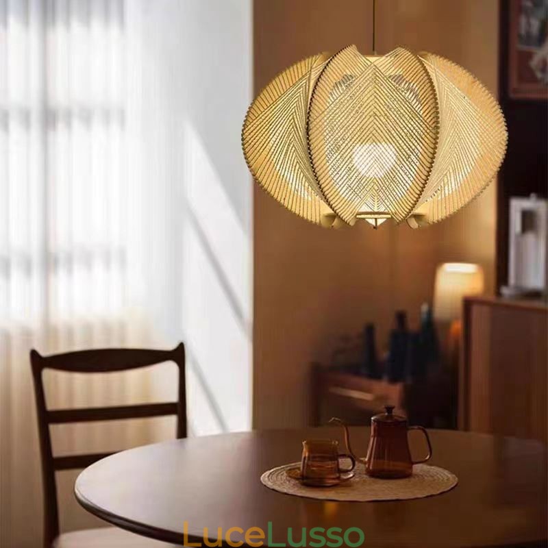 Lampada a sospensione nordica in stile retrò Wabi Sabi Lampada da soffitto in legno massello fatta a mano