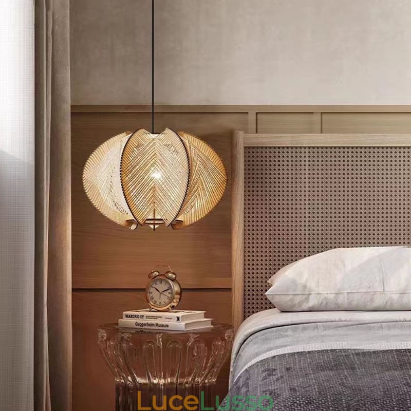 Lampada a sospensione nordica in stile retrò Wabi Sabi Lampada da soffitto in legno massello fatta a mano