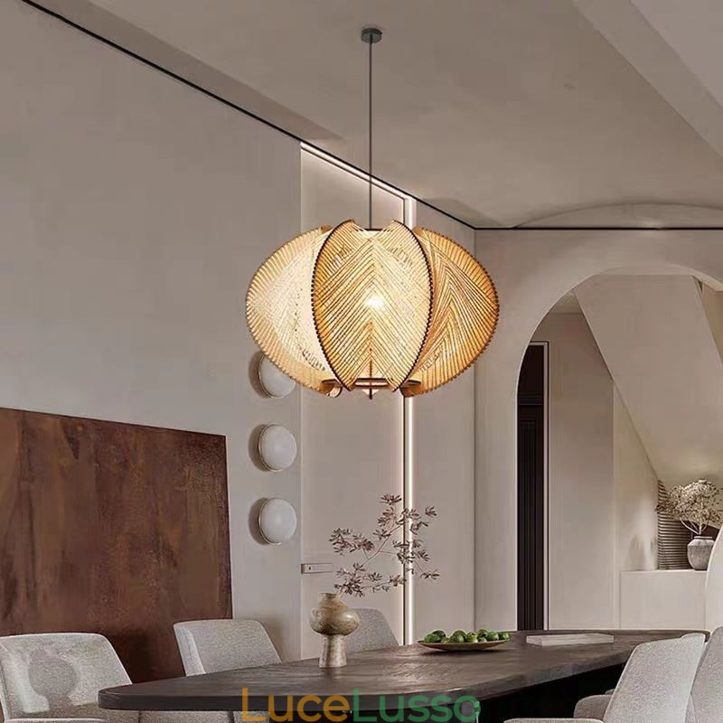 Lampada a sospensione nordica in stile retrò Wabi Sabi Lampada da soffitto in legno massello fatta a mano