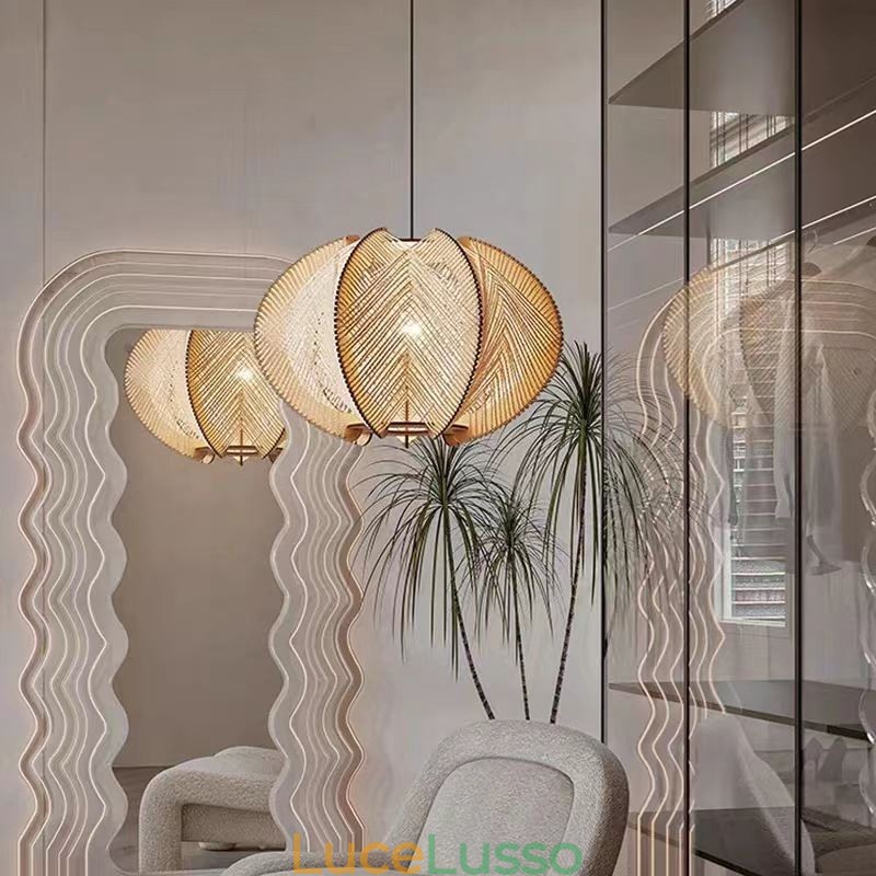 Lampada a sospensione nordica in stile retrò Wabi Sabi Lampada da soffitto in legno massello fatta a mano