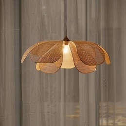Lampada a sospensione Rattan Petal Wabi Sabi Style Lampada da soffitto in rattan intrecciato a mano