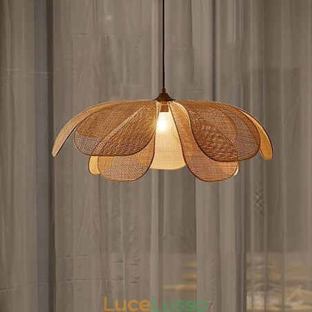 Lampada a sospensione Rattan Petal Wabi Sabi Style Lampada da soffitto in rattan intrecciato a mano Lampada a sospensione Rattan Petal Wabi Sabi Style Lampada da soffitto in rattan intrecciato a mano