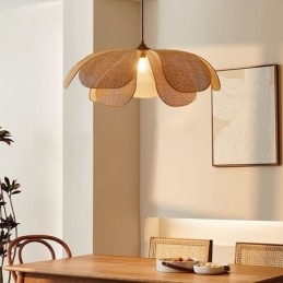 Lampada a sospensione Rattan Petal Wabi Sabi Style Lampada da soffitto in rattan intrecciato a mano