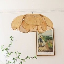 Lampada a sospensione Rattan Petal Wabi Sabi Style Lampada da soffitto in rattan intrecciato a mano