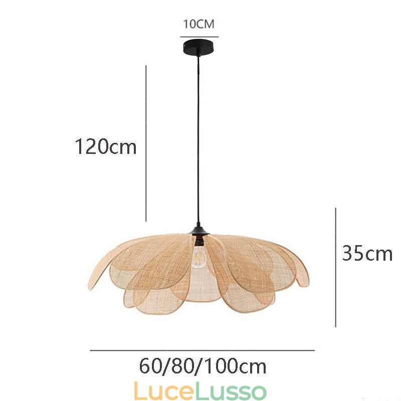 Lampada a sospensione Rattan Petal Wabi Sabi Style Lampada da soffitto in rattan intrecciato a mano
