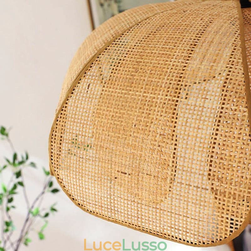 Lampada a sospensione Rattan Petal Wabi Sabi Style Lampada da soffitto in rattan intrecciato a mano