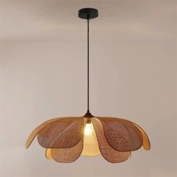 Lampada a sospensione Rattan Petal Wabi Sabi Style Lampada da soffitto in rattan intrecciato a mano