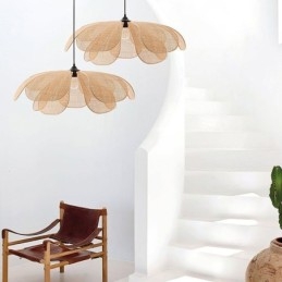 Lampada a sospensione Rattan Petal Wabi Sabi Style Lampada da soffitto in rattan intrecciato a mano