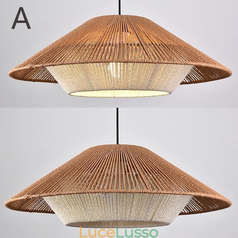 Lampada a sospensione in corda di canapa Lampada da soffitto intrecciata a mano