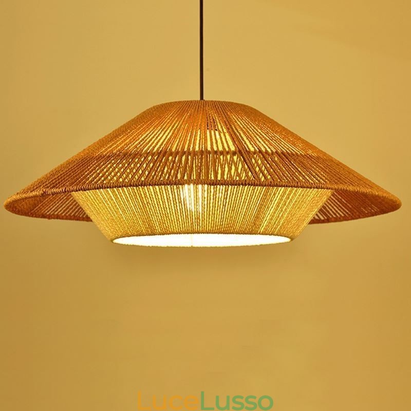 Lampada a sospensione in corda di canapa Lampada da soffitto intrecciata a mano