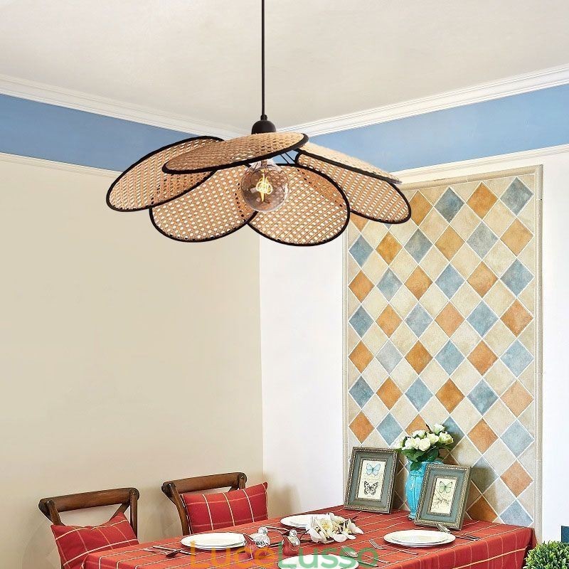 Lampada a sospensione naturale semplice intrecciata a mano