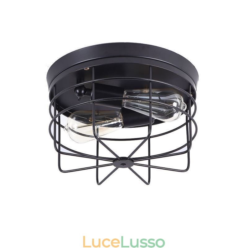 Lampada da soffitto in gabbia di metallo industriale, lampada da soffitto rustica a filo