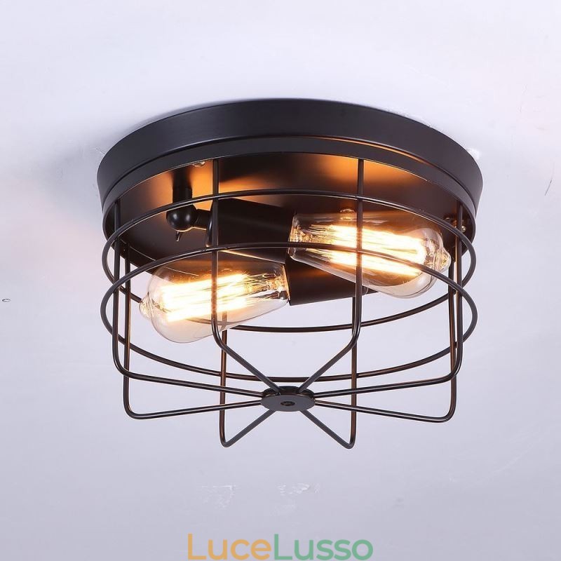 Lampada da soffitto in gabbia di metallo industriale, lampada da soffitto rustica a filo
