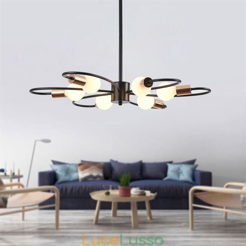 Lampadario rustico a 6 luci, petali classici, lampada a sospensione da soffitto