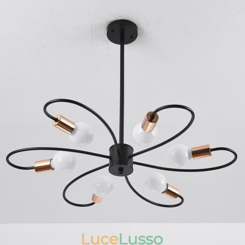 Lampadario rustico a 6 luci, petali classici, lampada a sospensione da soffitto