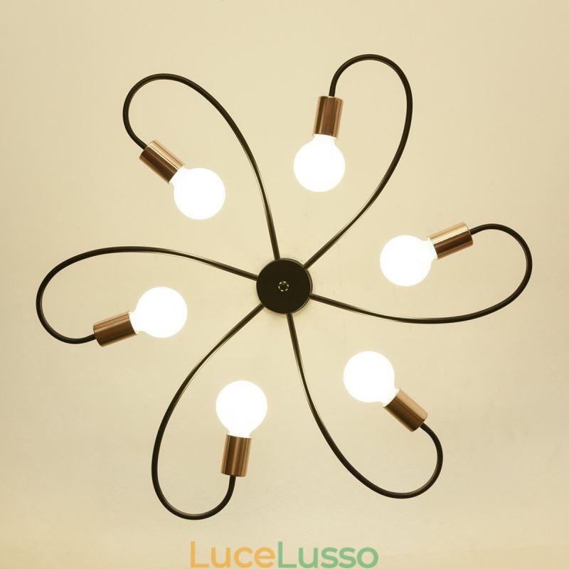 Lampadario rustico a 6 luci, petali classici, lampada a sospensione da soffitto