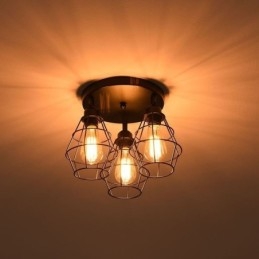 Lampada da soffitto industriale a filo con 3 luci, lampada da soffitto a gabbia in metallo