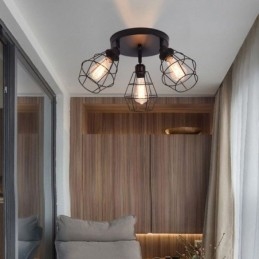 Lampada da soffitto industriale a filo con 3 luci, lampada da soffitto a gabbia in metallo