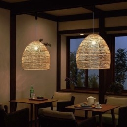 Lampada a sospensione intrecciata a mano in rattan, lampada a sospensione, fattoria