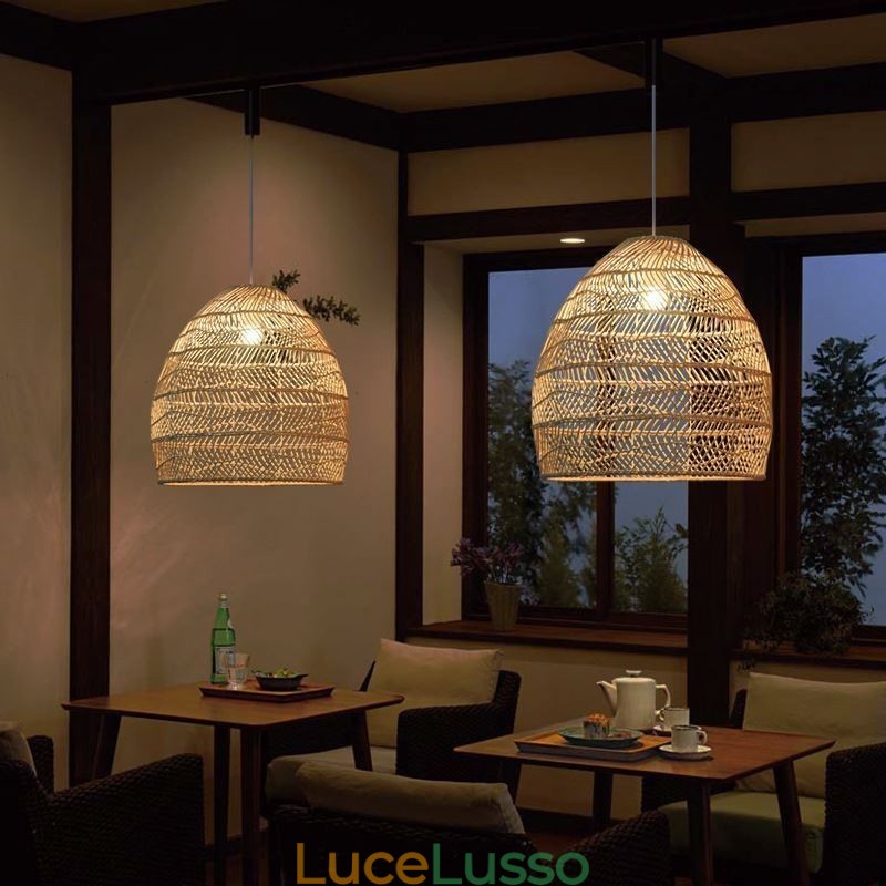 Lampada a sospensione intrecciata a mano in rattan, lampada a sospensione, fattoria