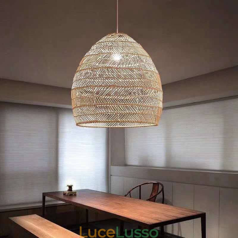 Lampada a sospensione intrecciata a mano in rattan, lampada a sospensione, fattoria