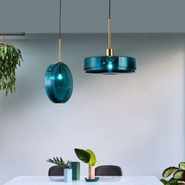 Lampada a sospensione in vetro rotondo, moderna e minimalista, in ferro battuto