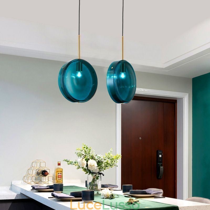 Lampada a sospensione in vetro rotondo, moderna e minimalista, in ferro battuto