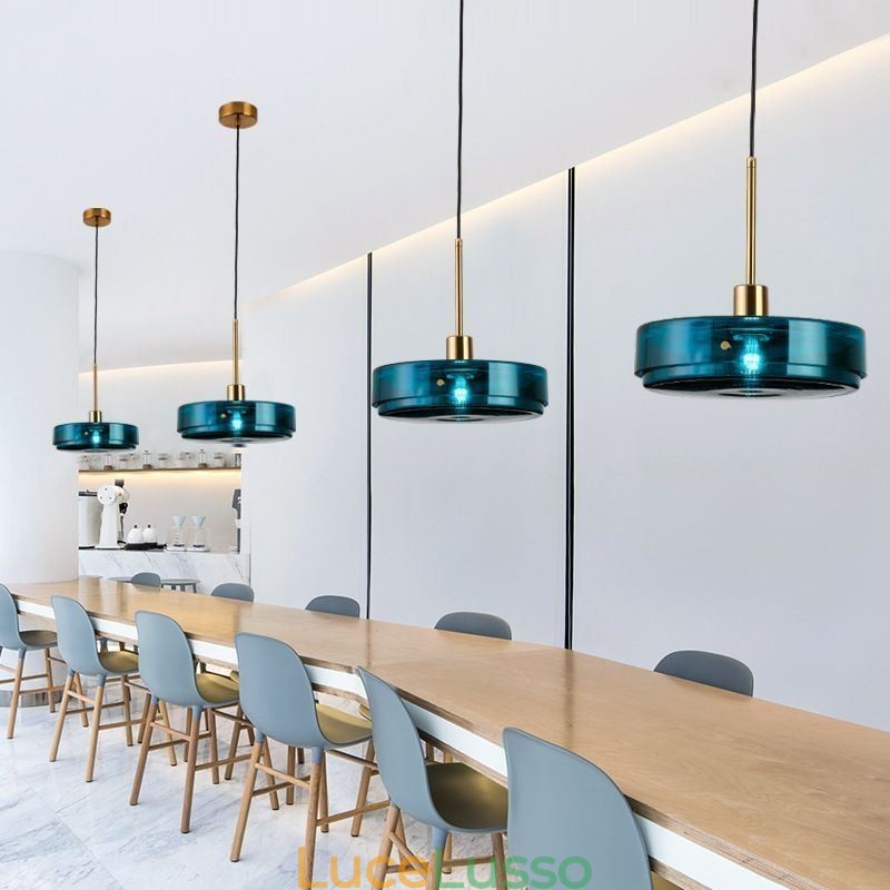 Lampada a sospensione in vetro rotondo, moderna e minimalista, in ferro battuto