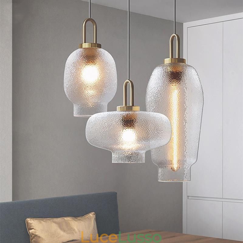 Lampada a sospensione in vetro smerigliato Lampada da soffitto moderna e minimalista in ferro battuto
