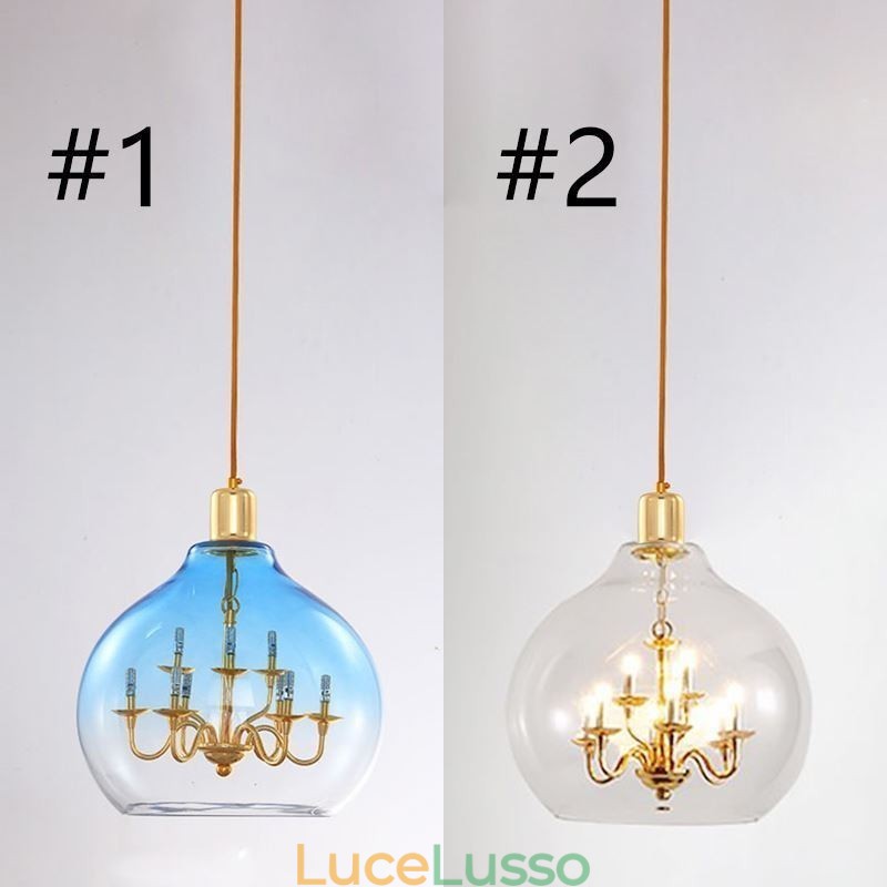 Lampada a sospensione in vetro Lampada da soffitto moderna minimalista in ferro battuto 9 luci