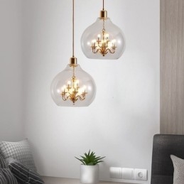 Lampada a sospensione in vetro Lampada da soffitto moderna minimalista in ferro battuto 9 luci