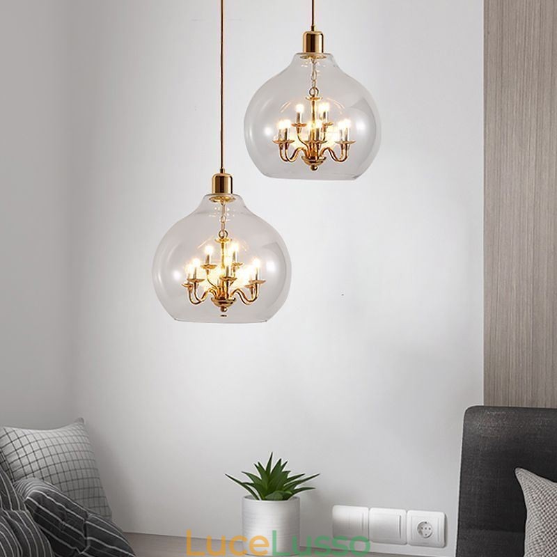 Lampada a sospensione in vetro Lampada da soffitto moderna minimalista in ferro battuto 9 luci