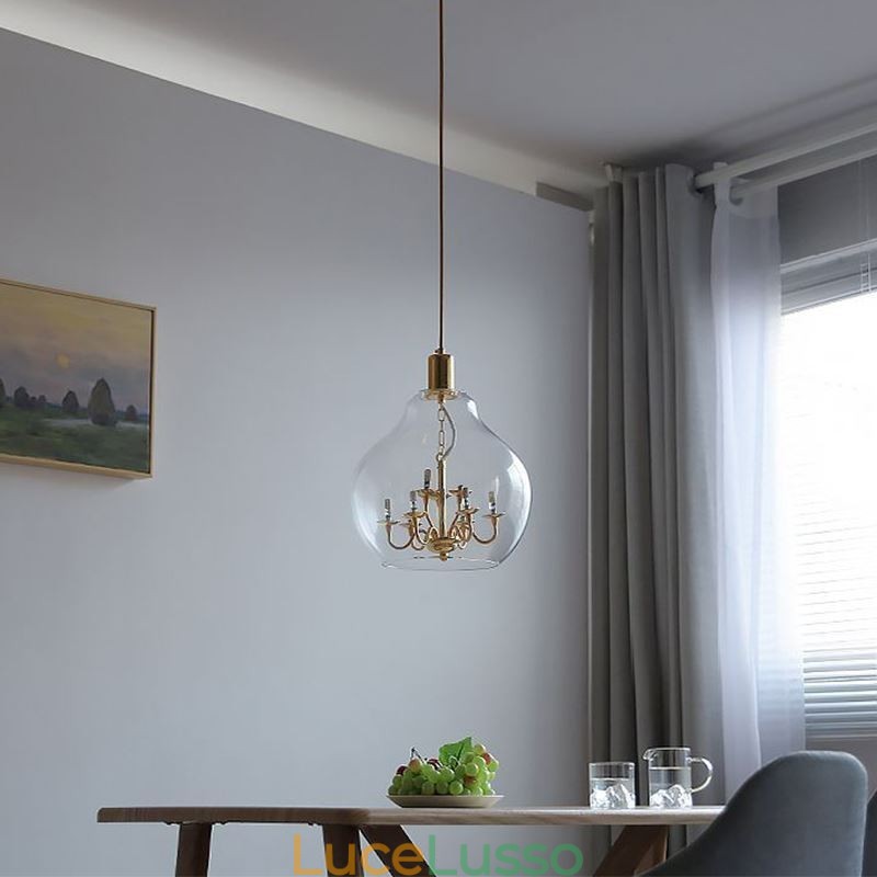 Lampada a sospensione in vetro Lampada da soffitto moderna minimalista in ferro battuto 9 luci