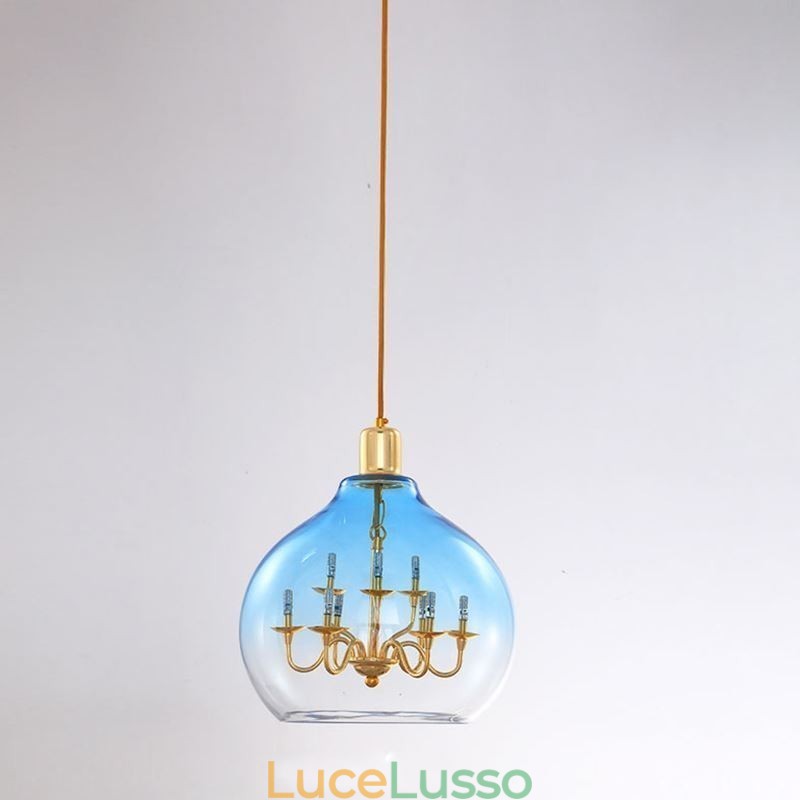 Lampada a sospensione in vetro Lampada da soffitto moderna minimalista in ferro battuto 9 luci