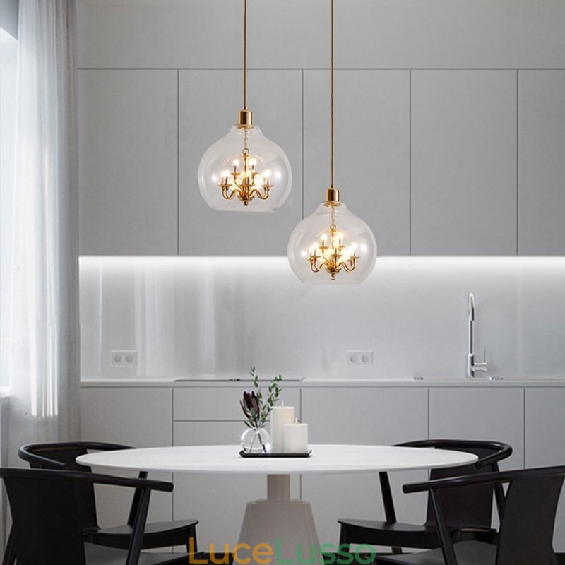 Lampada a sospensione in vetro Lampada da soffitto moderna minimalista in ferro battuto 9 luci