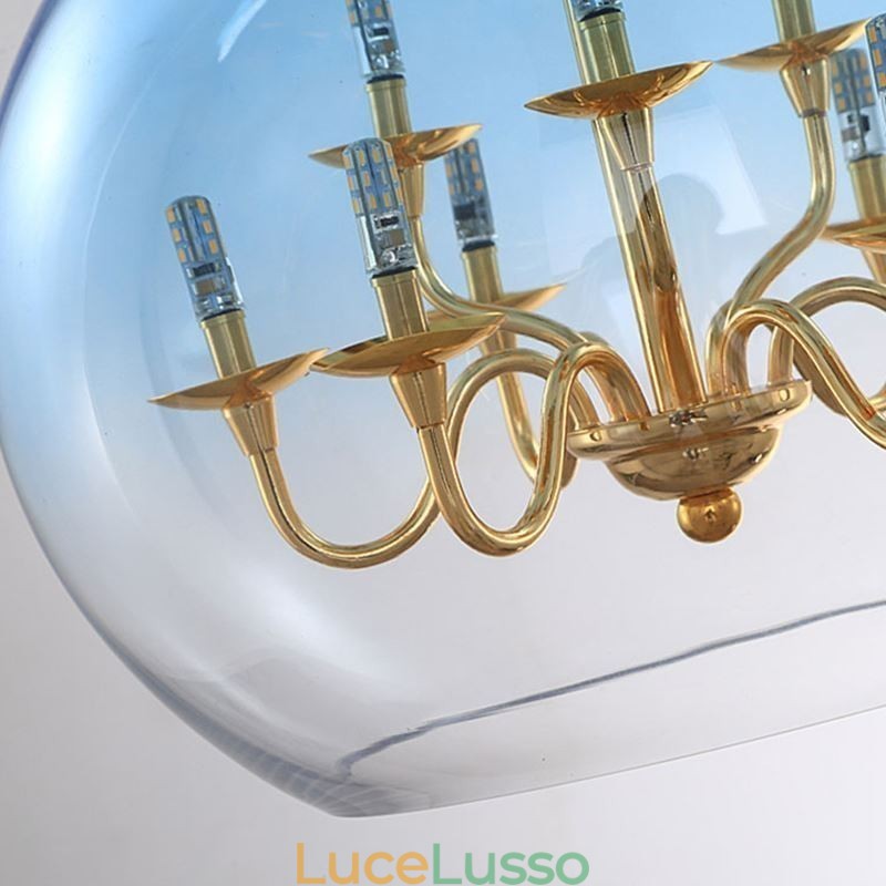 Lampada a sospensione in vetro Lampada da soffitto moderna minimalista in ferro battuto 9 luci