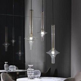 Lampada a sospensione in tubo di vetro, moderna e minimalista, in ferro battuto